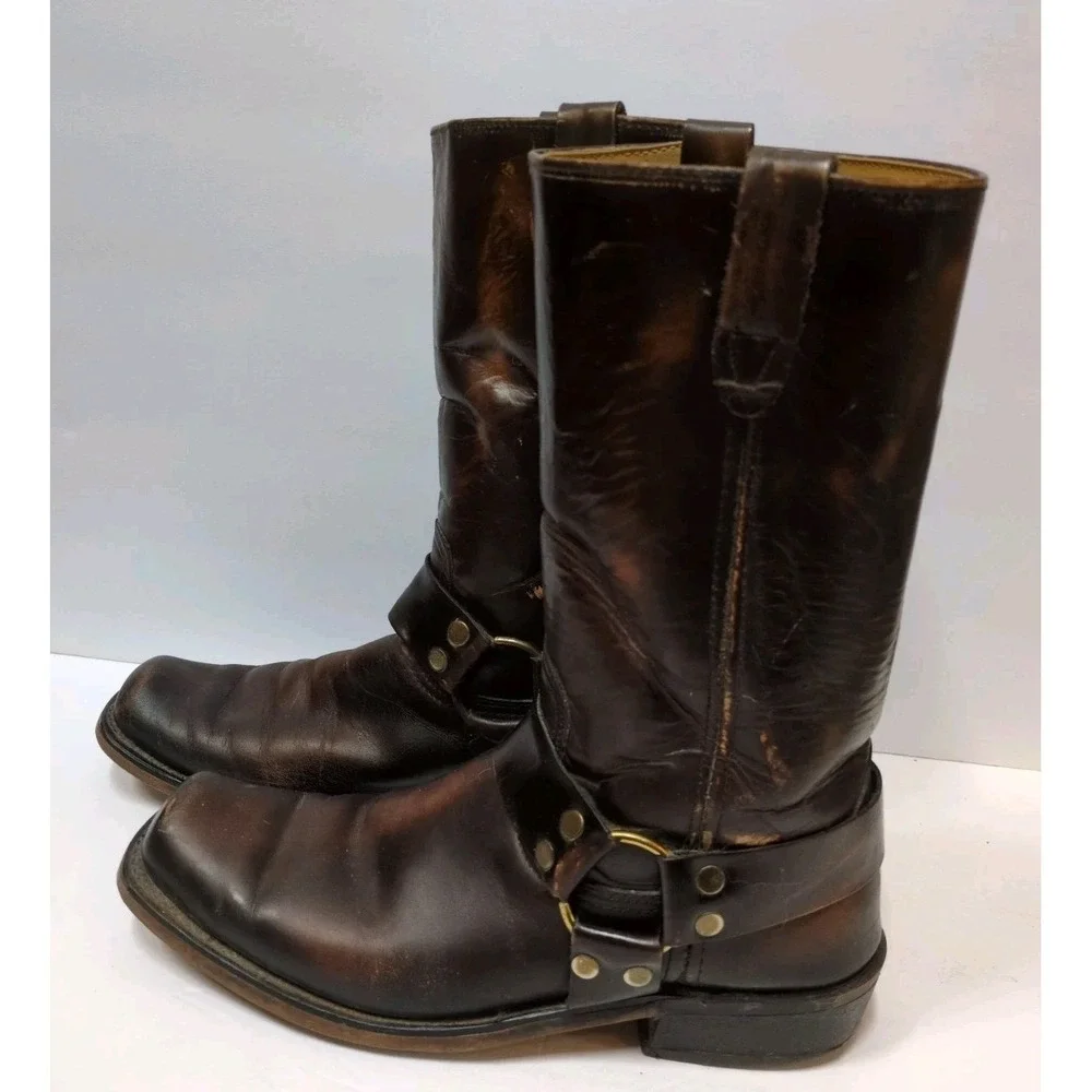 VTG USA-Made RODEO 32304 Square Toe Harness Roper-Style Leather Boots Sz 9 1/2 D